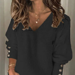 Vellaire - Ribbed V-Neck Pullover Sweater Cooler Season Wear — view 3 of 4