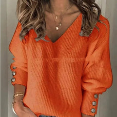 Vellaire - Ribbed V-Neck Pullover Sweater Cooler Season Wear — view 4 of 4