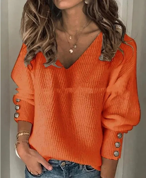 Vellaire - Ribbed V-Neck Pullover Sweater Cooler Season Wear — view 4 of 4