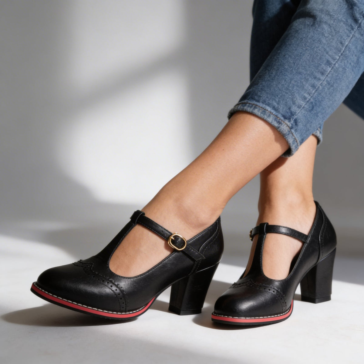 Verenza - Brogue Detail Block Heel Loafers Everyday Wear — view 3 of 8