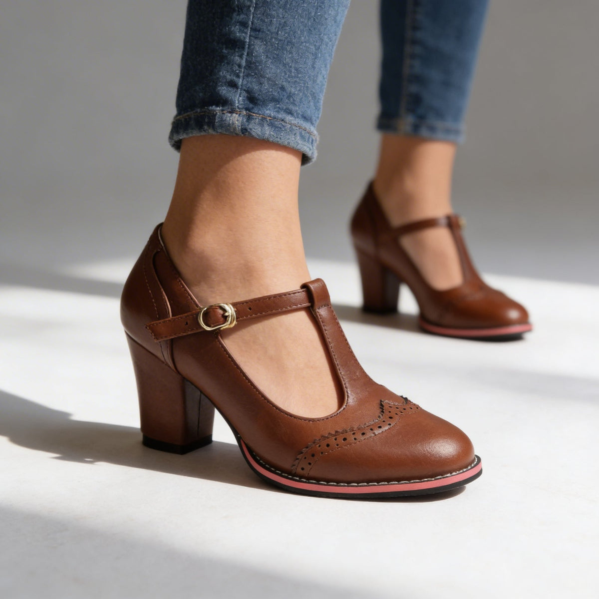 Verenza - Brogue Detail Block Heel Loafers Everyday Wear — view 4 of 8