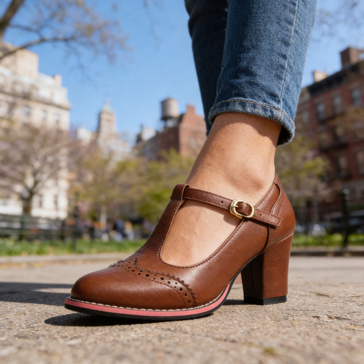 Verenza - Brogue Detail Block Heel Loafers Everyday Wear — view 6 of 8