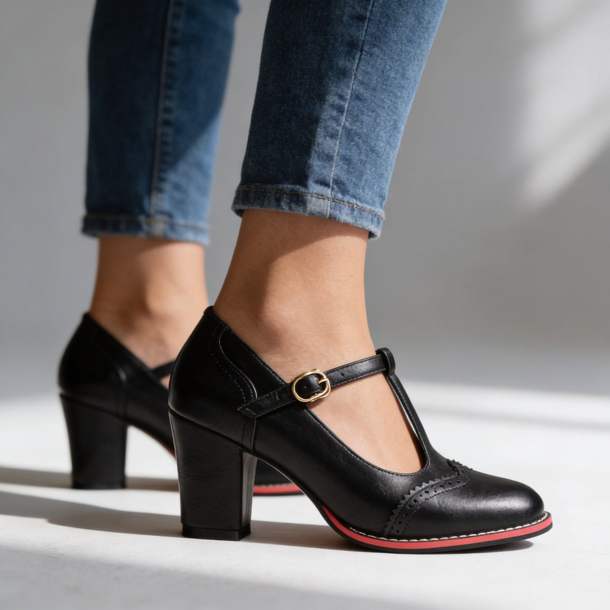Verenza - Brogue Detail Block Heel Loafers Everyday Wear — view 7 of 8