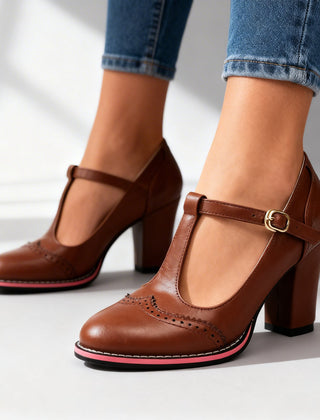 Verenza - Brogue Detail Block Heel Loafers Everyday Wear — view 8 of 8