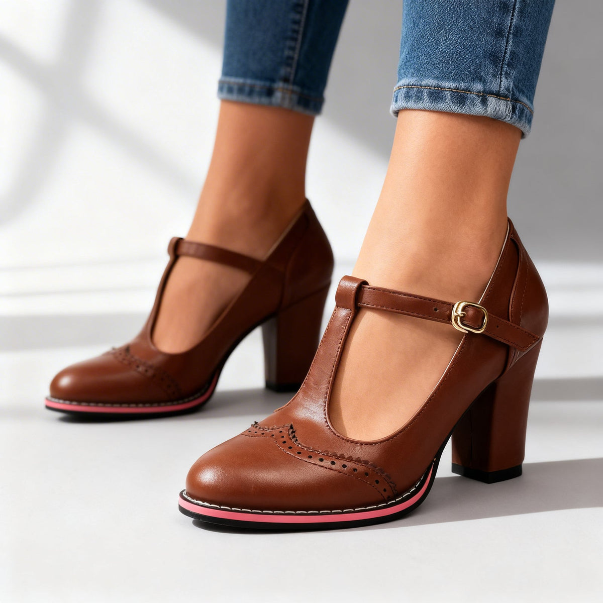 Verenza - Brogue Detail Block Heel Loafers Everyday Wear — view 8 of 8