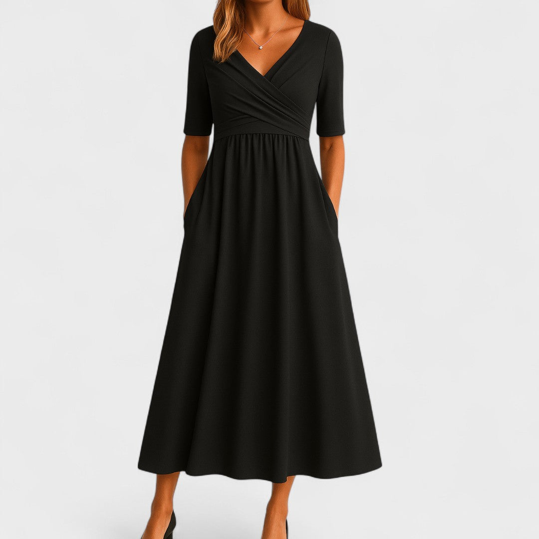 Verilune - Wrap Style Midi Dress Elbow Sleeves — view 2 of 7