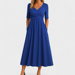 Verilune - Wrap Style Midi Dress Elbow Sleeves — view 3 of 7