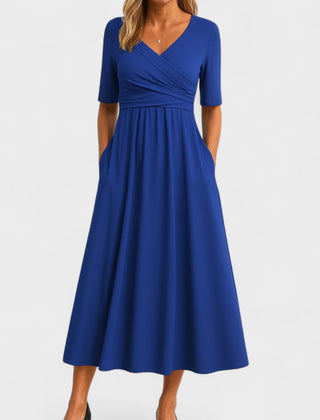 Verilune - Wrap Style Midi Dress Elbow Sleeves — view 3 of 7