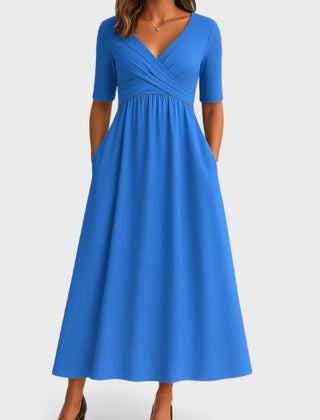 Verilune - Wrap Style Midi Dress Elbow Sleeves — view 4 of 7