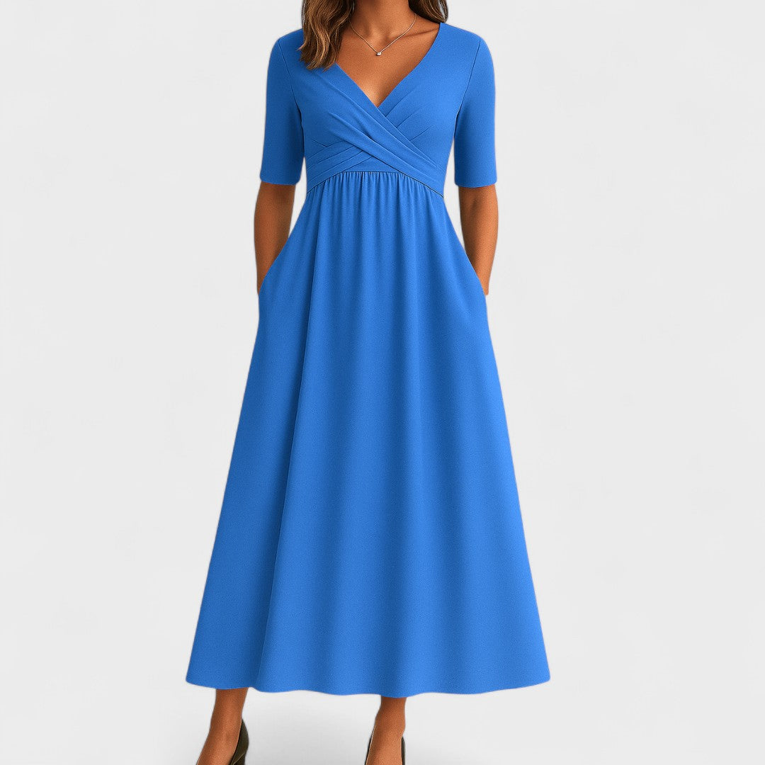 Verilune - Wrap Style Midi Dress Elbow Sleeves — view 4 of 7