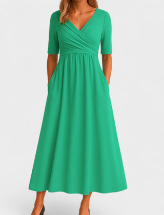 Verilune - Wrap Style Midi Dress Elbow Sleeves — view 5 of 7