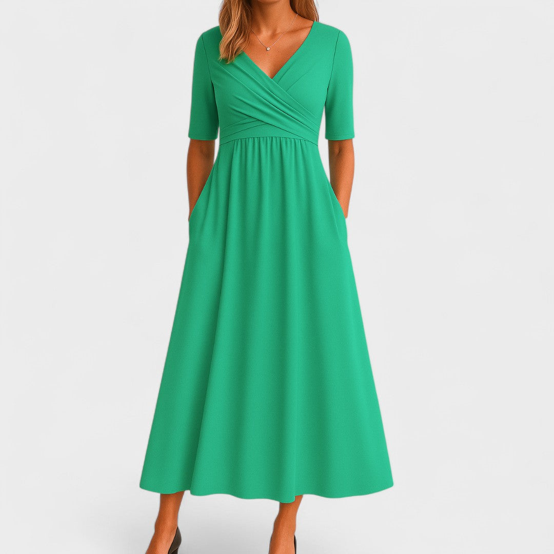 Verilune - Wrap Style Midi Dress Elbow Sleeves — view 5 of 7