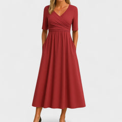 Verilune - Wrap Style Midi Dress Elbow Sleeves — view 6 of 7