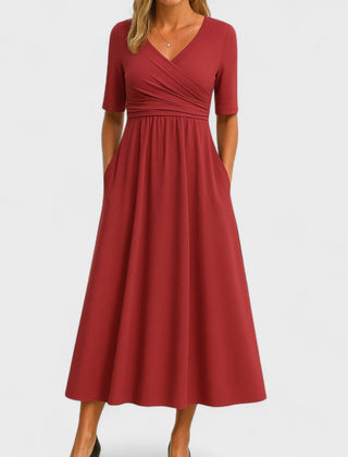 Verilune - Wrap Style Midi Dress Elbow Sleeves — view 6 of 7