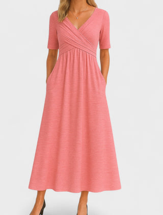 Verilune - Wrap Style Midi Dress Elbow Sleeves — view 7 of 7