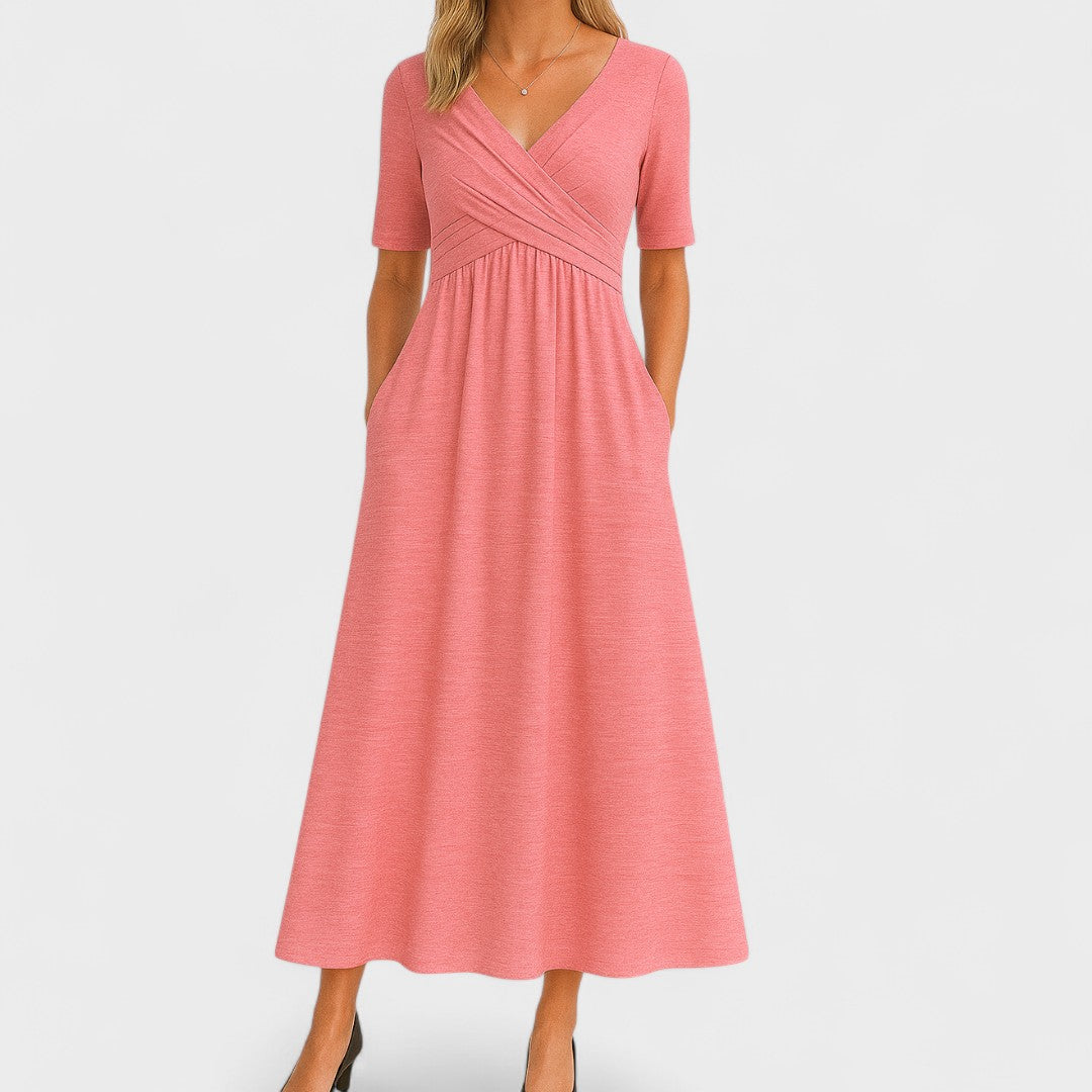 Verilune - Wrap Style Midi Dress Elbow Sleeves — view 7 of 7