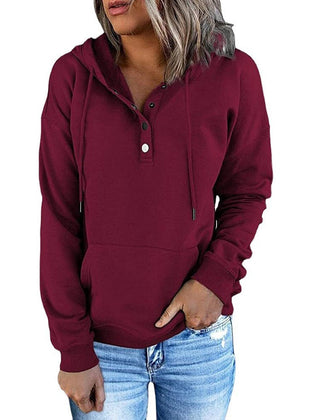 Verlune - Button Placket Pullover Hoodie Casual Layering