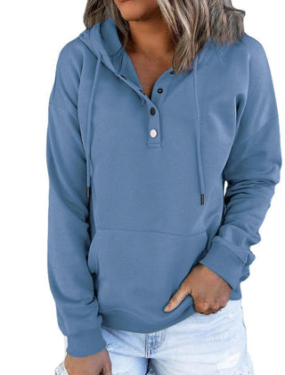 Verlune - Button Placket Pullover Hoodie Casual Layering — view 2 of 9