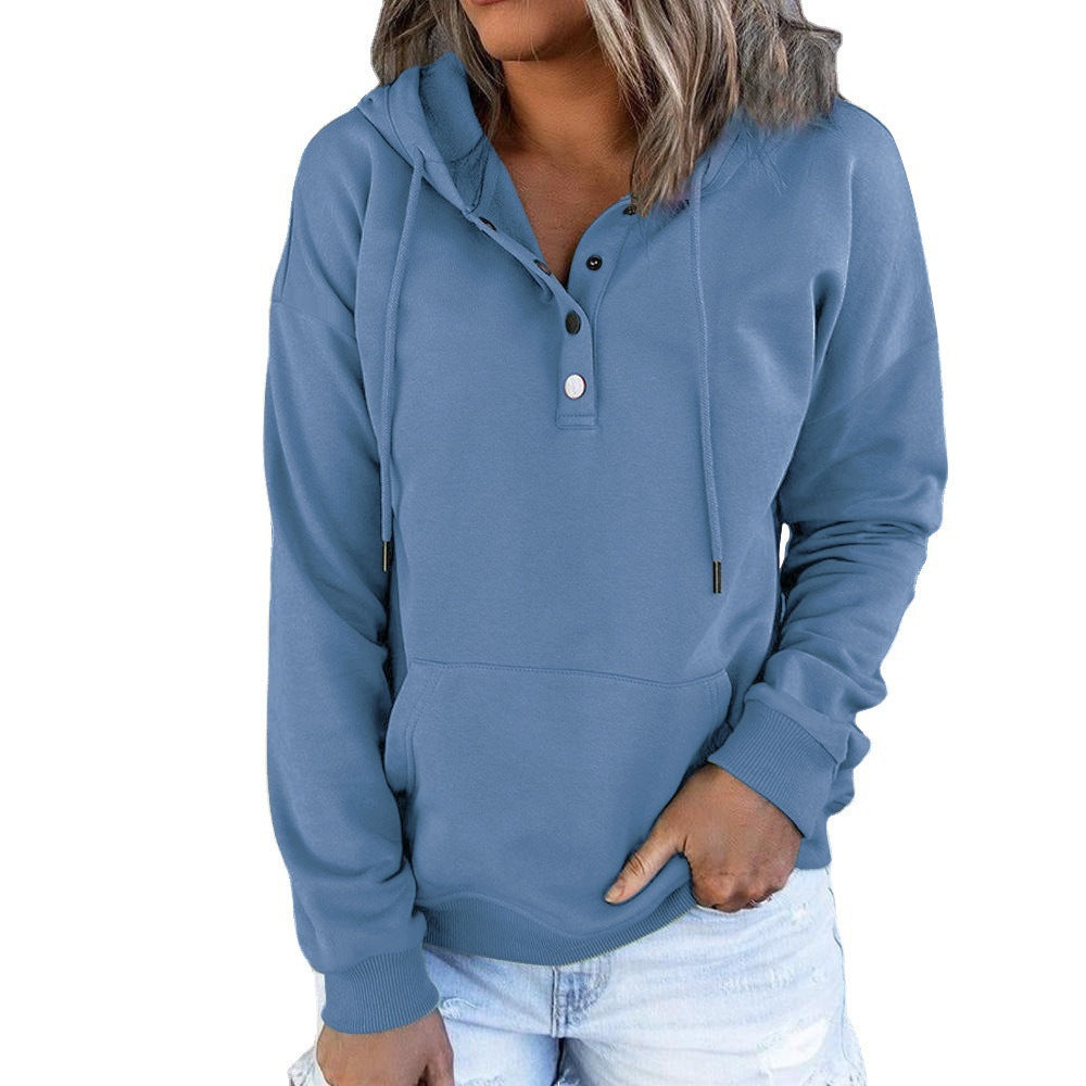 Verlune - Button Placket Pullover Hoodie Casual Layering — view 2 of 9