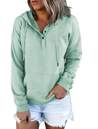 Verlune - Button Placket Pullover Hoodie Casual Layering — view 3 of 9