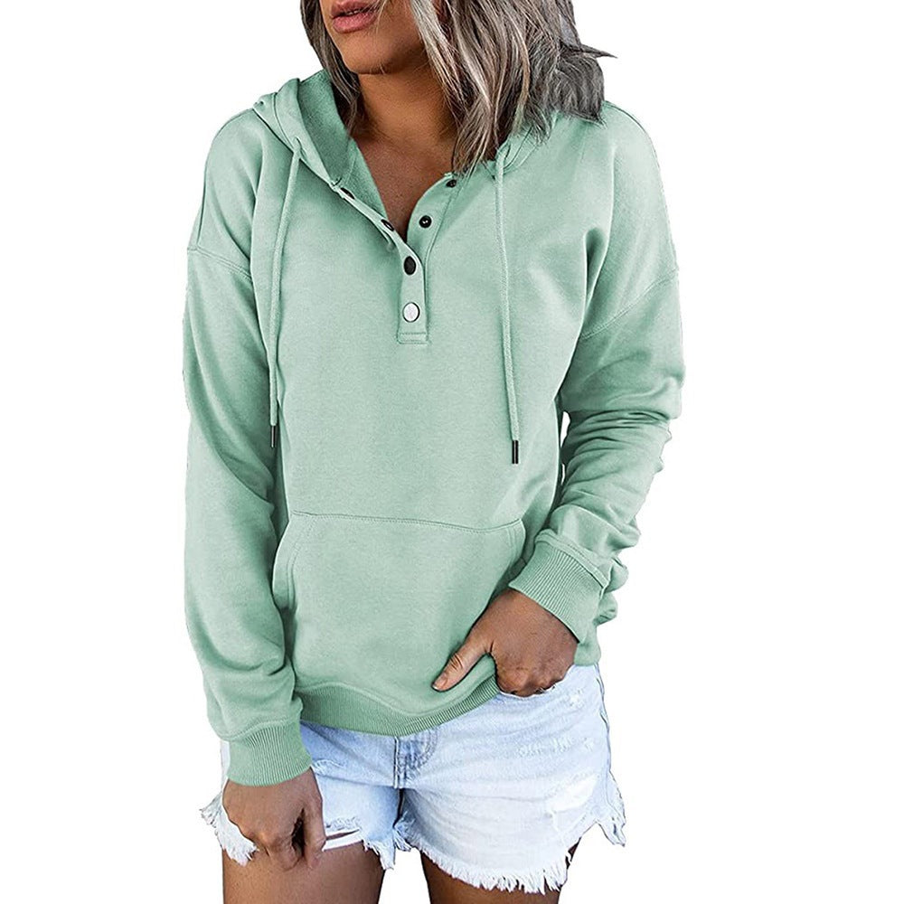 Verlune - Button Placket Pullover Hoodie Casual Layering — view 3 of 9