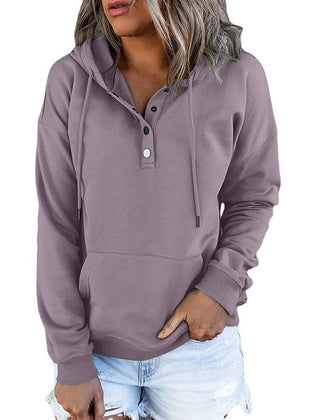 Verlune - Button Placket Pullover Hoodie Casual Layering — view 4 of 9