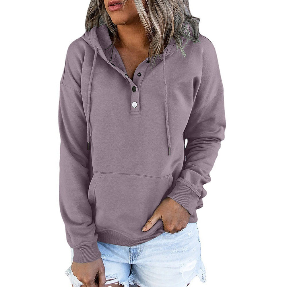 Verlune - Button Placket Pullover Hoodie Casual Layering — view 4 of 9