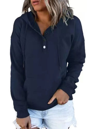 Verlune - Button Placket Pullover Hoodie Casual Layering — view 5 of 9