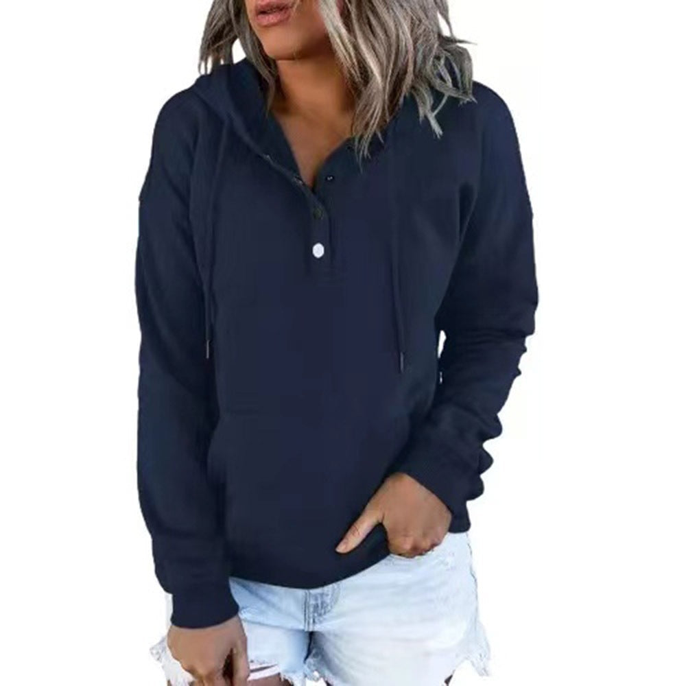 Verlune - Button Placket Pullover Hoodie Casual Layering — view 5 of 9