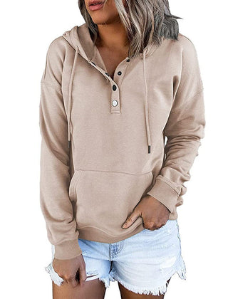 Verlune - Button Placket Pullover Hoodie Casual Layering — view 6 of 9