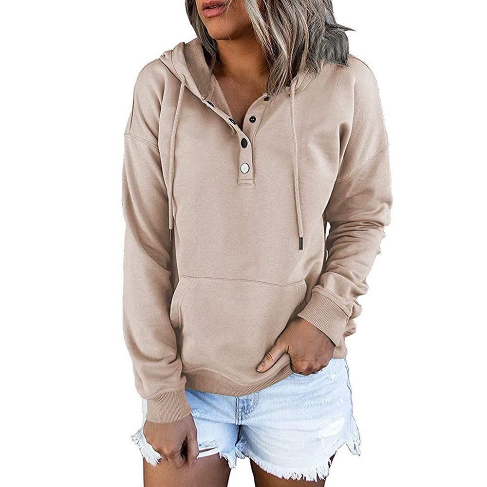 Verlune - Button Placket Pullover Hoodie Casual Layering — view 6 of 9