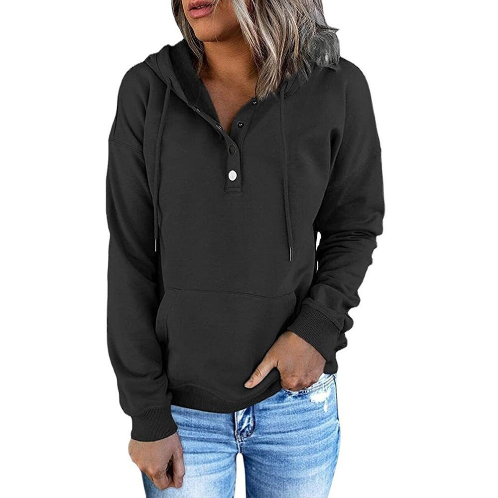 Verlune - Button Placket Pullover Hoodie Casual Layering — view 7 of 9