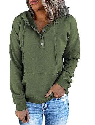 Verlune - Button Placket Pullover Hoodie Casual Layering — view 8 of 9