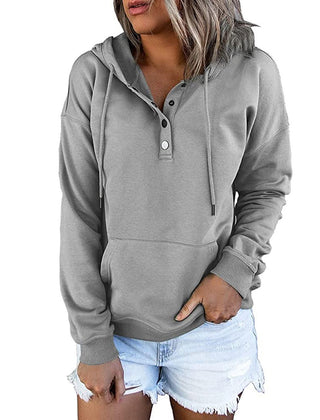 Verlune - Button Placket Pullover Hoodie Casual Layering — view 9 of 9