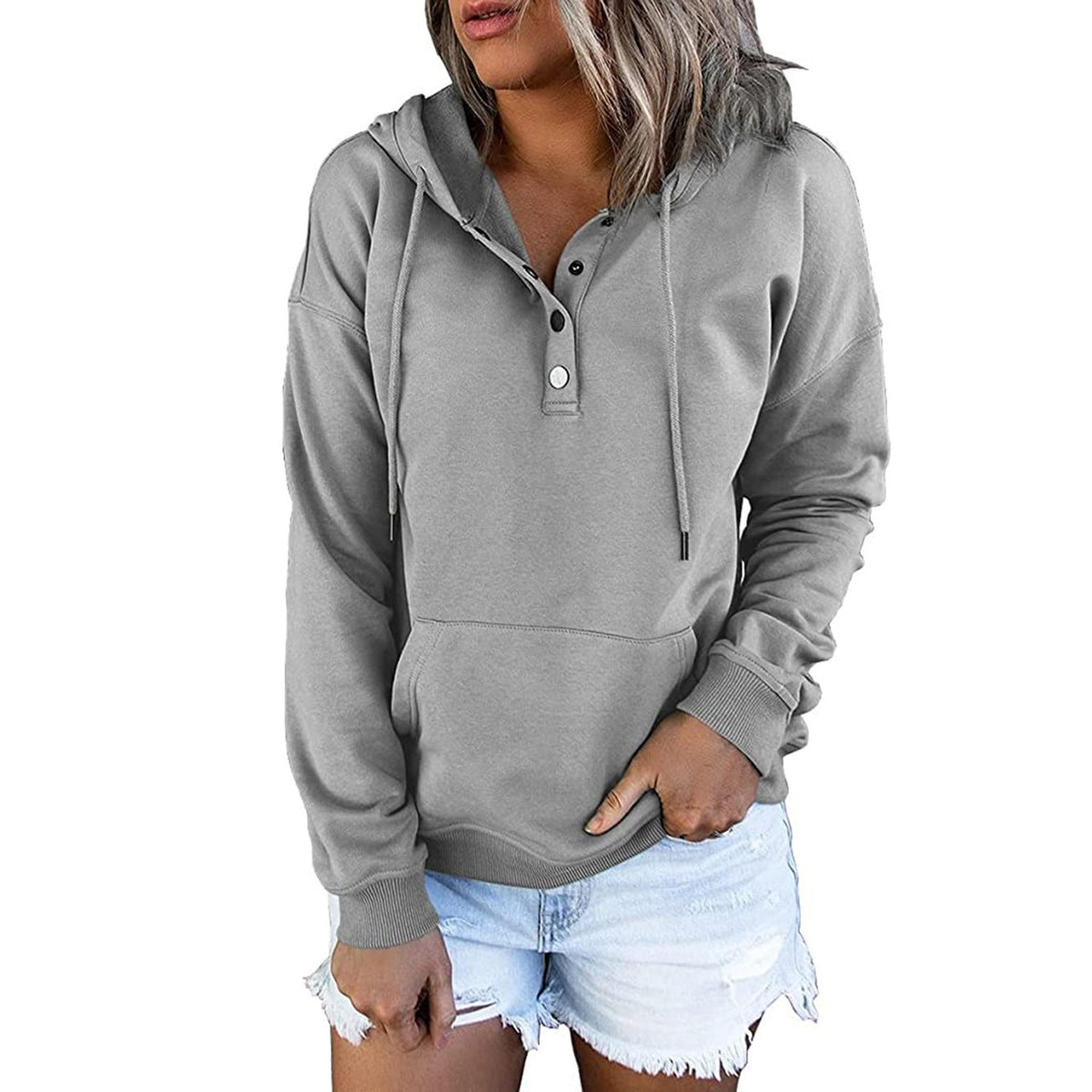 Verlune - Button Placket Pullover Hoodie Casual Layering — view 9 of 9