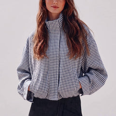 Vernetta - Cropped Plaid Zip Up Jacket Everyday Layering