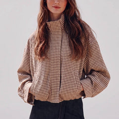Vernetta - Cropped Plaid Zip Up Jacket Everyday Layering — view 5 of 8