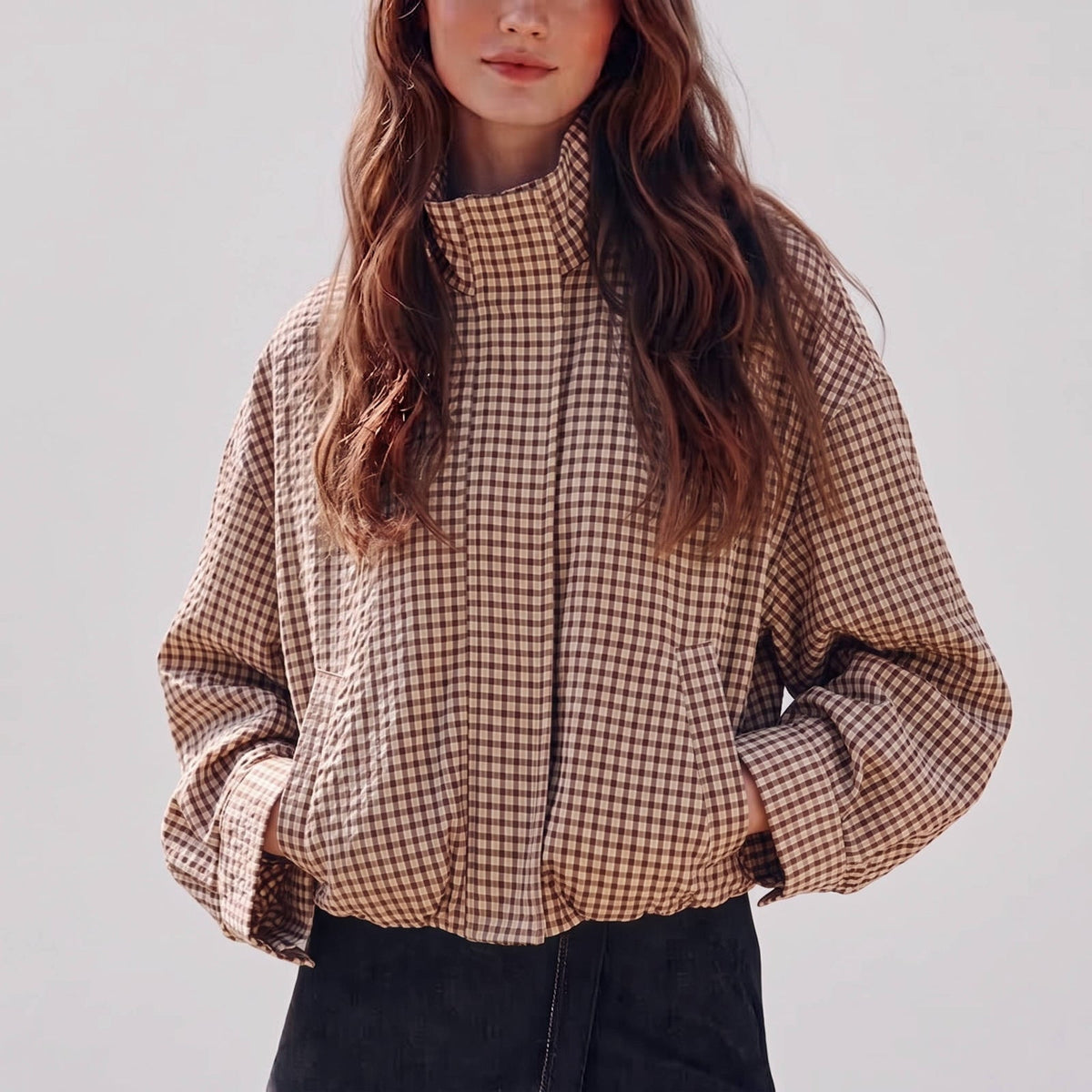 Vernetta - Cropped Plaid Zip Up Jacket Everyday Layering — view 5 of 8