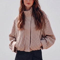 Vernetta - Cropped Plaid Zip Up Jacket Everyday Layering — view 6 of 8