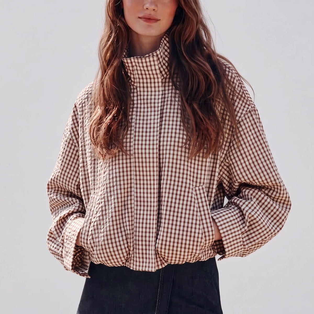 Vernetta - Cropped Plaid Zip Up Jacket Everyday Layering — view 6 of 8