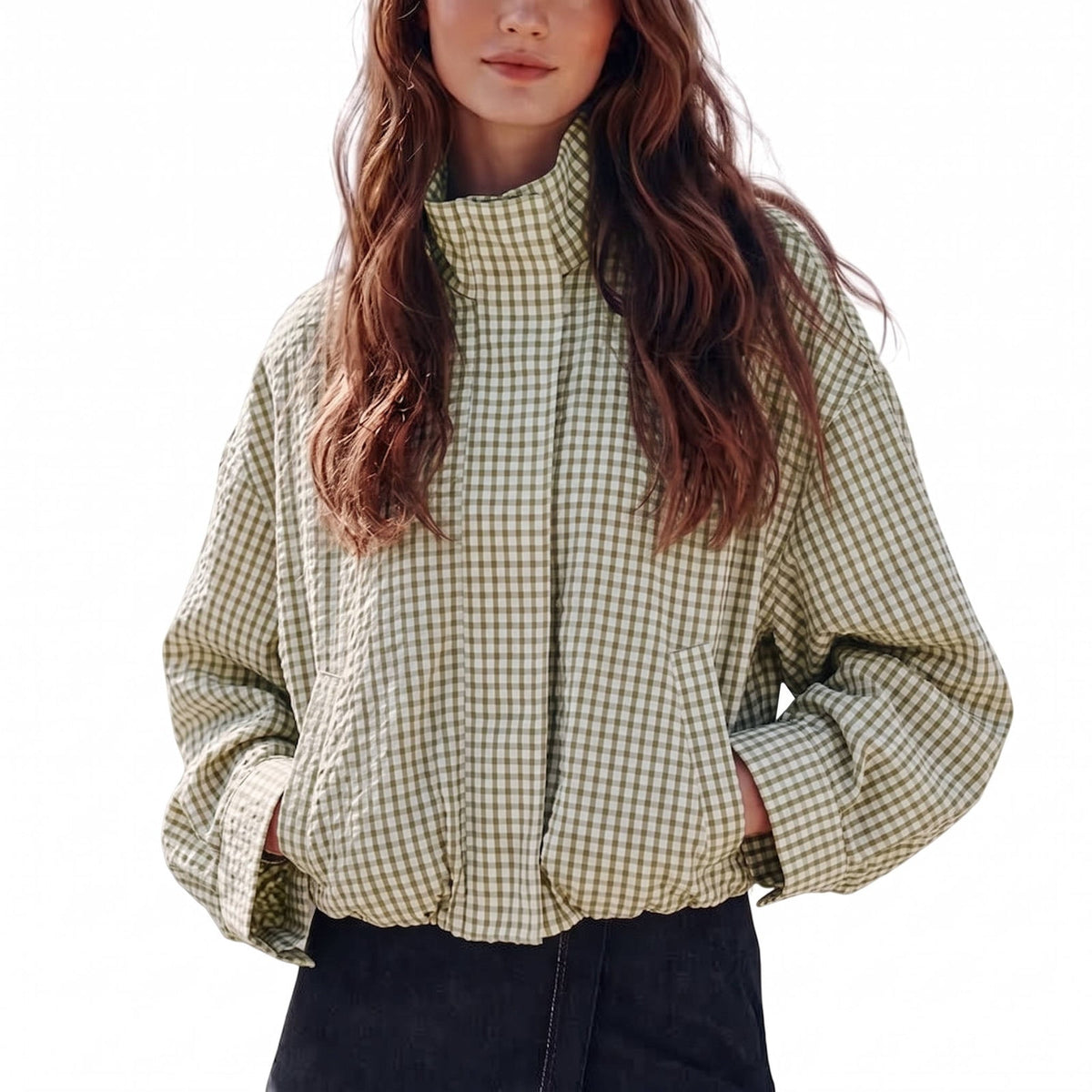 Vernetta - Cropped Plaid Zip Up Jacket Everyday Layering — view 7 of 8