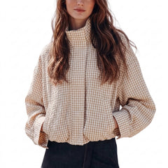 Vernetta - Cropped Plaid Zip Up Jacket Everyday Layering — view 8 of 8