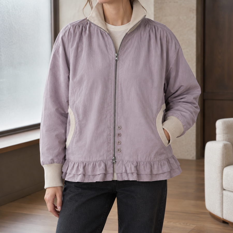 Volanta - Ruffle Trim Zip Jacket Everyday Layering