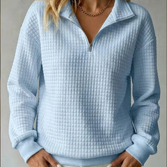 Waffelia - Waffle Knit Half Zip Pullover Everyday Wear