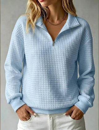 Waffelia - Waffle Knit Half Zip Pullover Everyday Wear