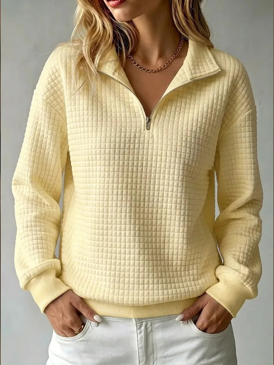 Waffelia - Waffle Knit Half Zip Pullover Everyday Wear — view 2 of 5