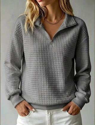 Waffelia - Waffle Knit Half Zip Pullover Everyday Wear — view 3 of 5