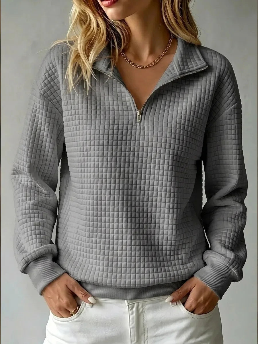 Waffelia - Waffle Knit Half Zip Pullover Everyday Wear — view 3 of 5