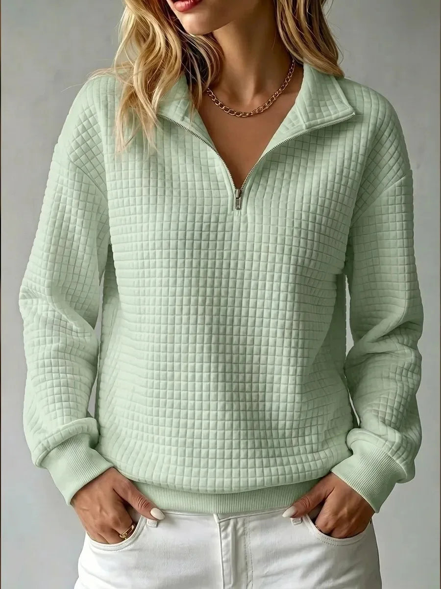 Waffelia - Waffle Knit Half Zip Pullover Everyday Wear — view 5 of 5
