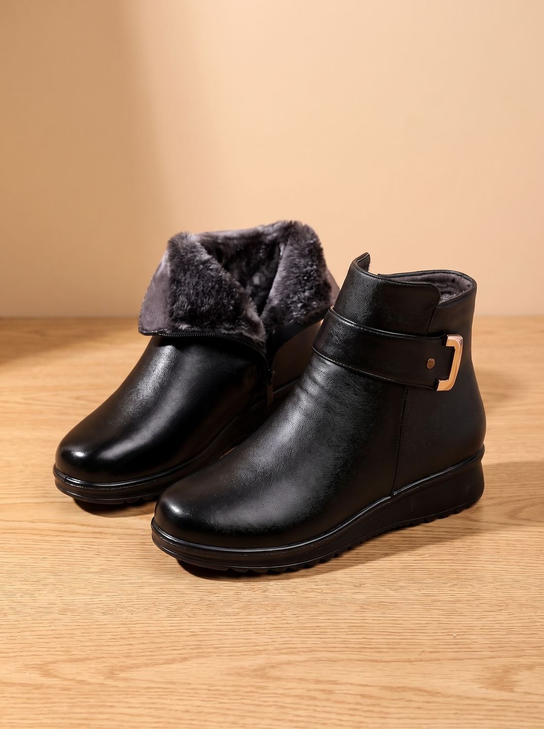 Wintera - Fur-Lined Wedge Ankle Boots Cold Weather Wear — view 2 of 5